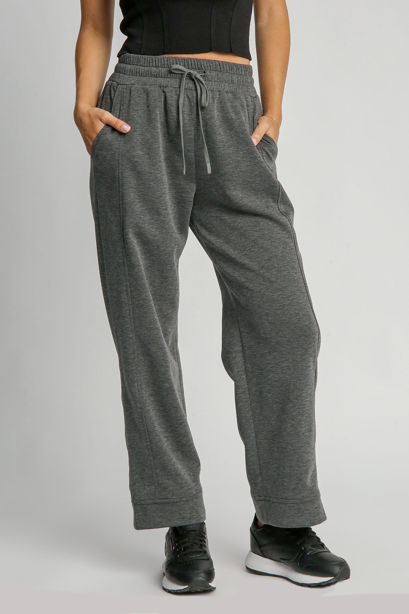 Blue Zone Planet | Umgee Full Size Drawstring Wide Leg Pants with Pockets-BOTTOMS SIZES SMALL MEDIUM LARGE-[Adult]-[Female]-Dark Gray-S-2022 Online Blue Zone Planet