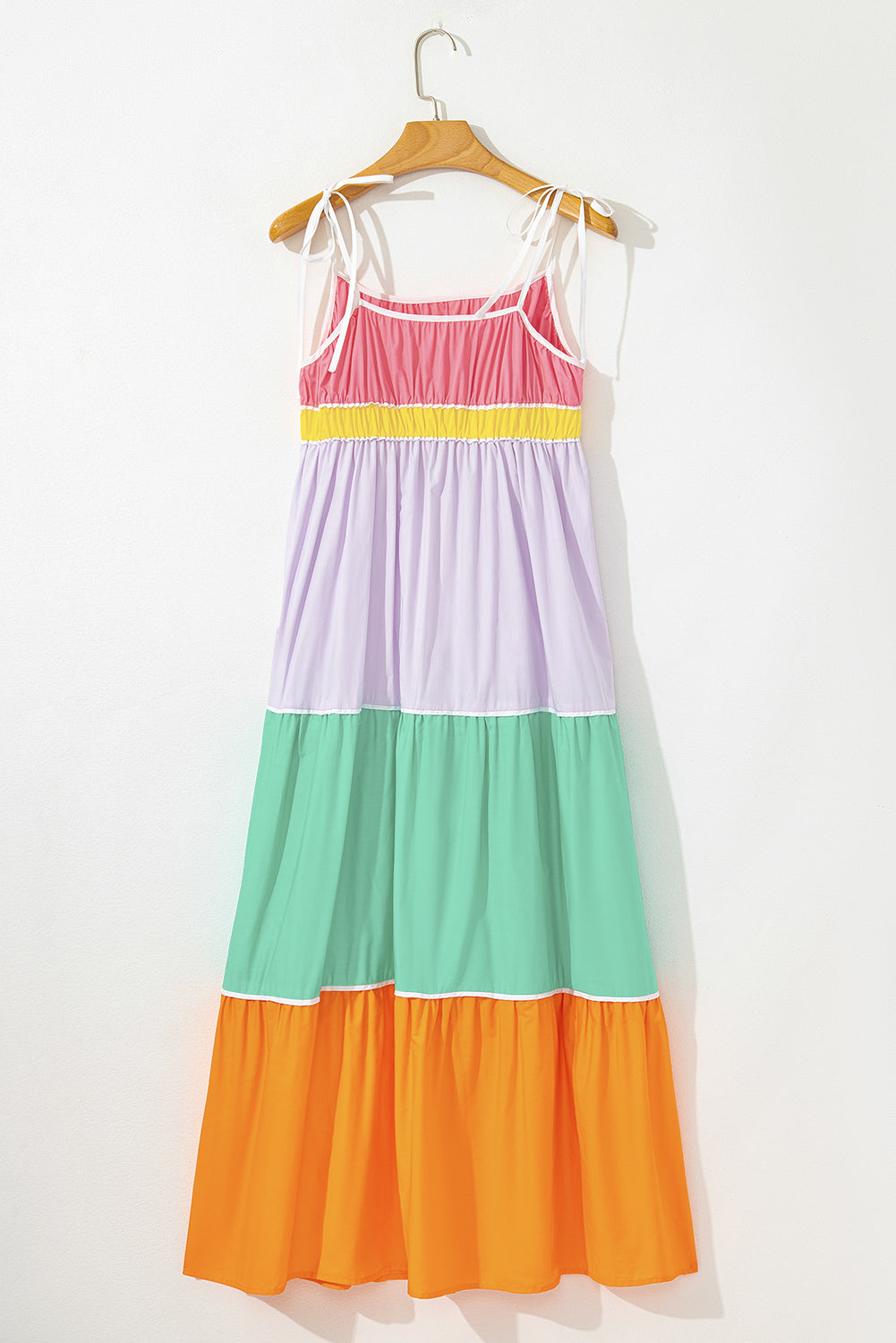Multicolour Colorblock Self-tie Straps High Waist Flowy Maxi Dress with Pockets-Dresses/Maxi Dresses-[Adult]-[Female]-2022 Online Blue Zone Planet