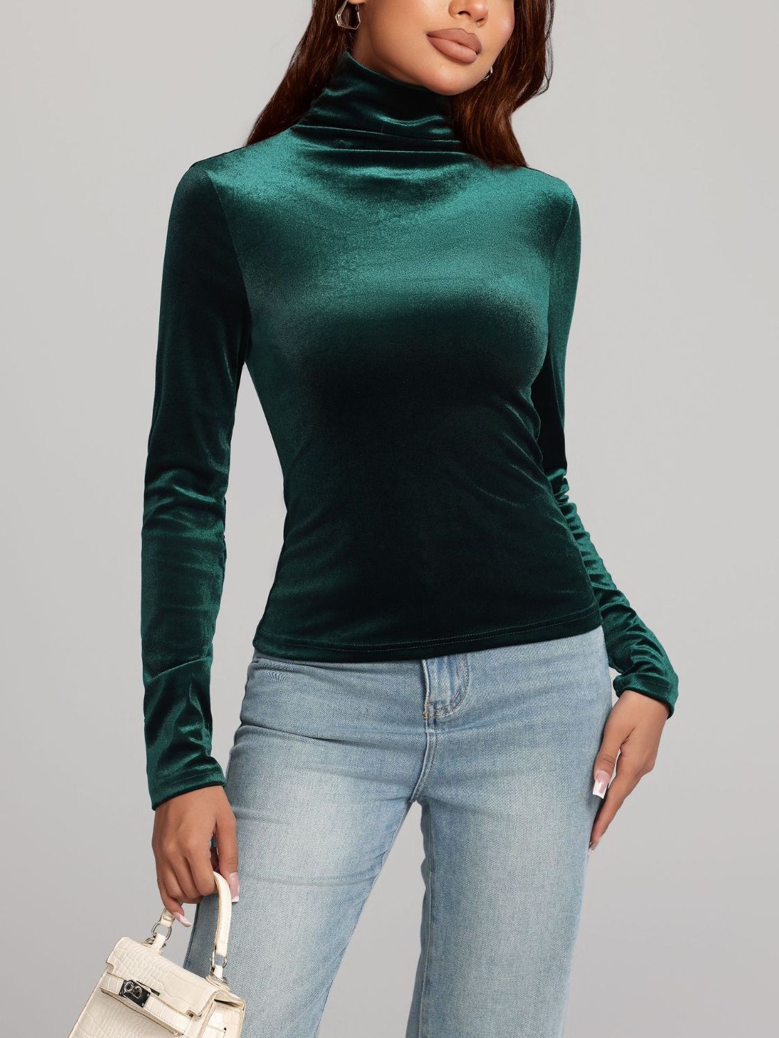 Blue Zone Planet | Solid Color Turtleneck Long Sleeve Top-TOPS / DRESSES-[Adult]-[Female]-2022 Online Blue Zone Planet