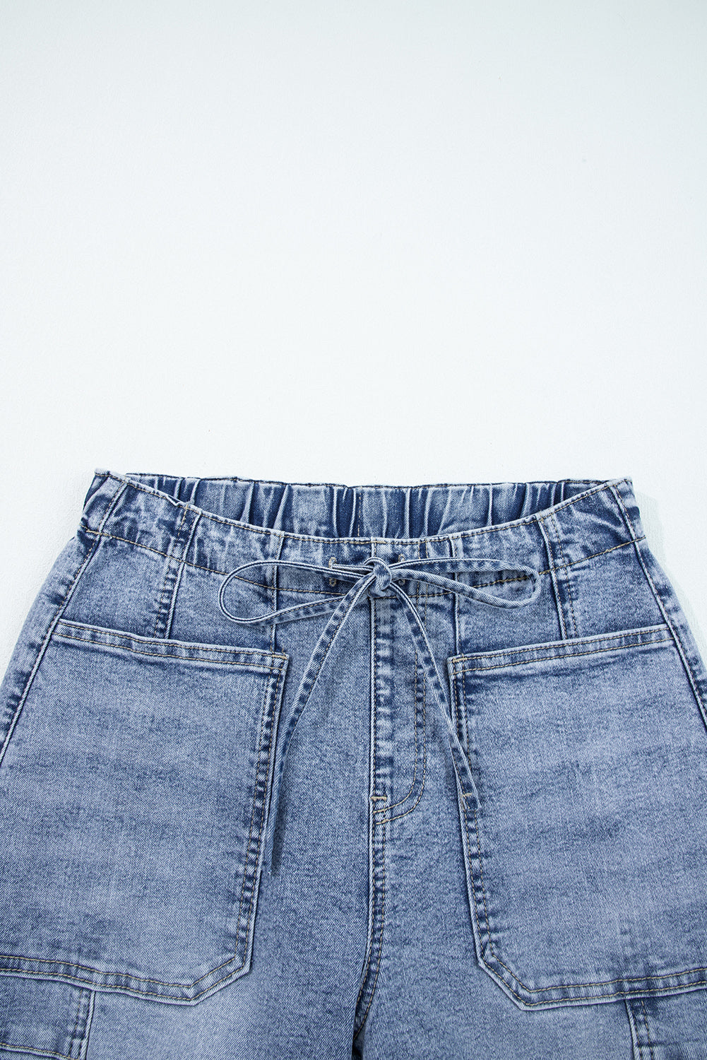 Myosotis Large Patch Pocket Drawstring Paperbag Waist Barrel Jeans-Bottoms/Jeans-[Adult]-[Female]-2022 Online Blue Zone Planet