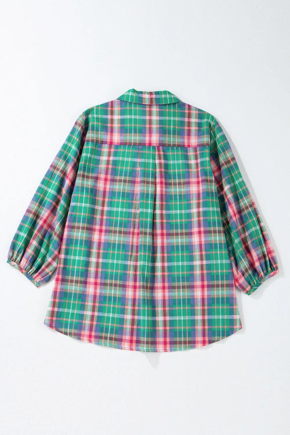 Plaid Collared Neck Three-Quarter Sleeve Blouse-TOPS / DRESSES-[Adult]-[Female]-2022 Online Blue Zone Planet