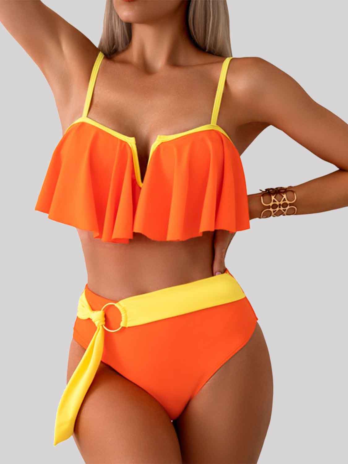 Spaghetti Strap Notched Bikini Set-TOPS / DRESSES-[Adult]-[Female]-Orange-S-2022 Online Blue Zone Planet