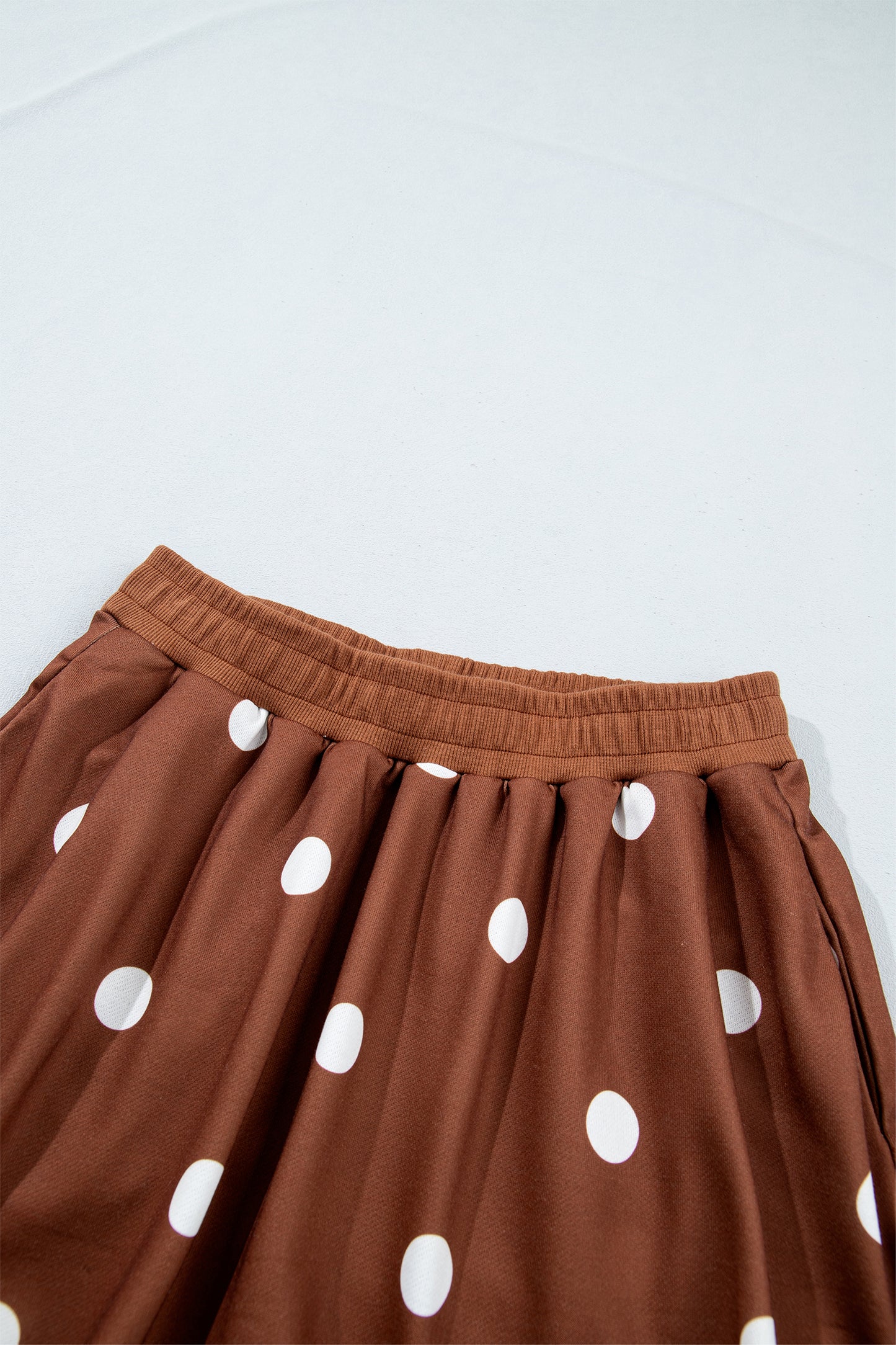 Brown Polka Dot Raw Hem Relaxed Pullover Loose Skort Two Piece Set-Two Piece Sets/Short Sets-[Adult]-[Female]-2022 Online Blue Zone Planet
