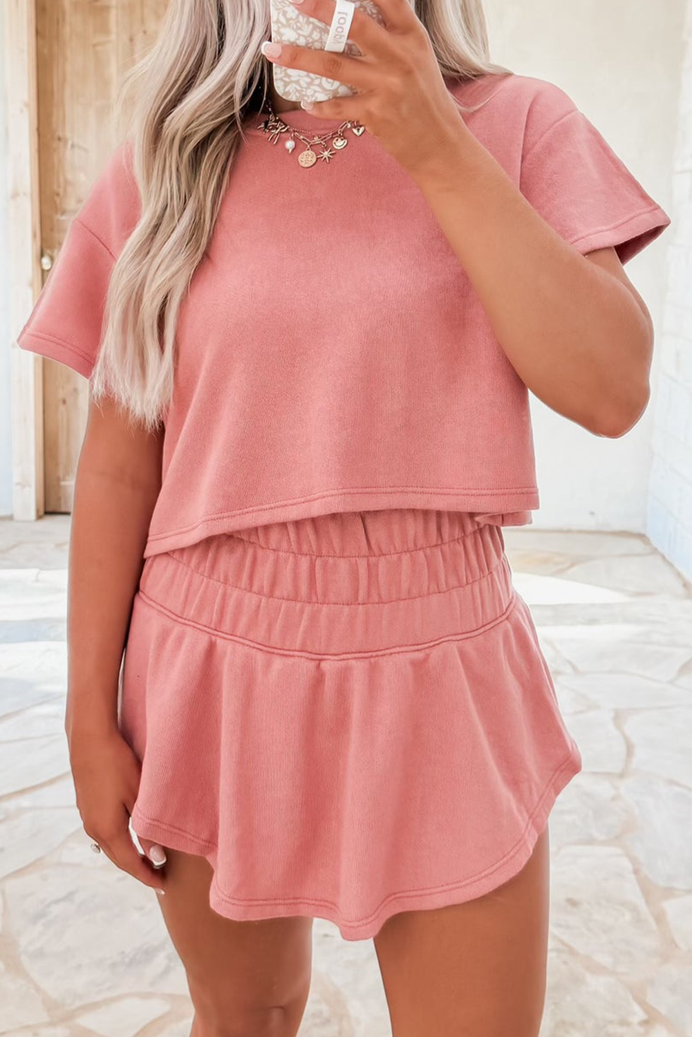 Blossom Cropped Tee and Ruffle High Waist Skort Set-Two Piece Shorts Sets-[Adult]-[Female]-Blossom-S-2022 Online Blue Zone Planet