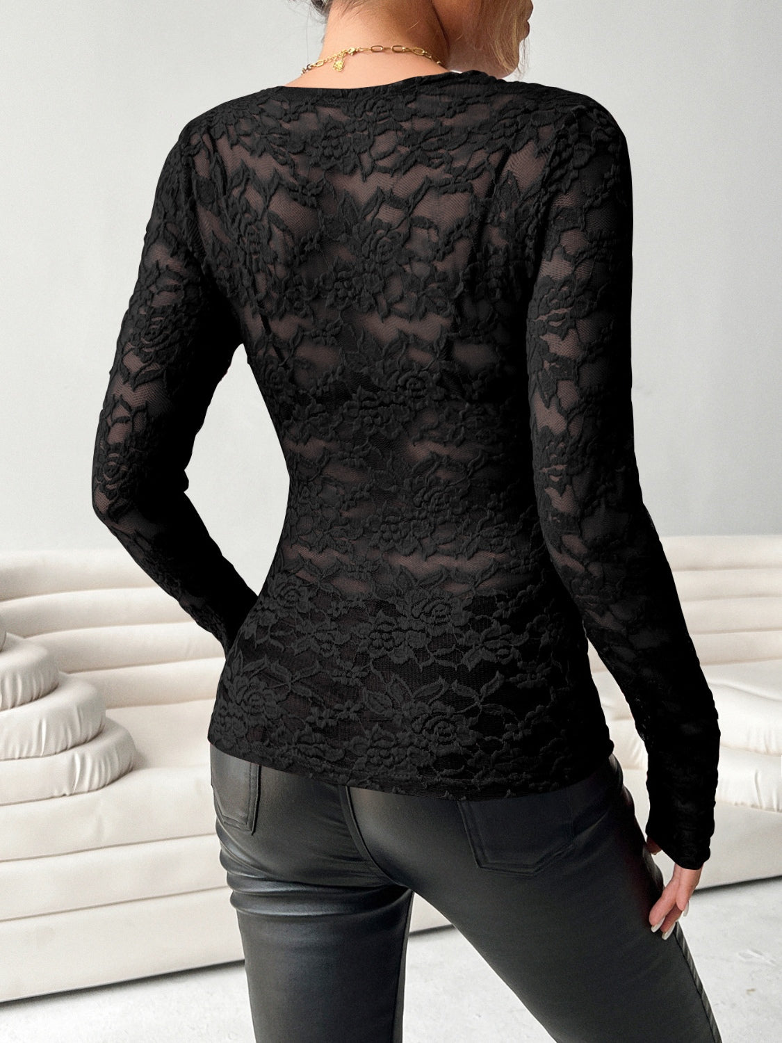 V-Neck Long Sleeve Lace Top-TOPS / DRESSES-[Adult]-[Female]-2022 Online Blue Zone Planet