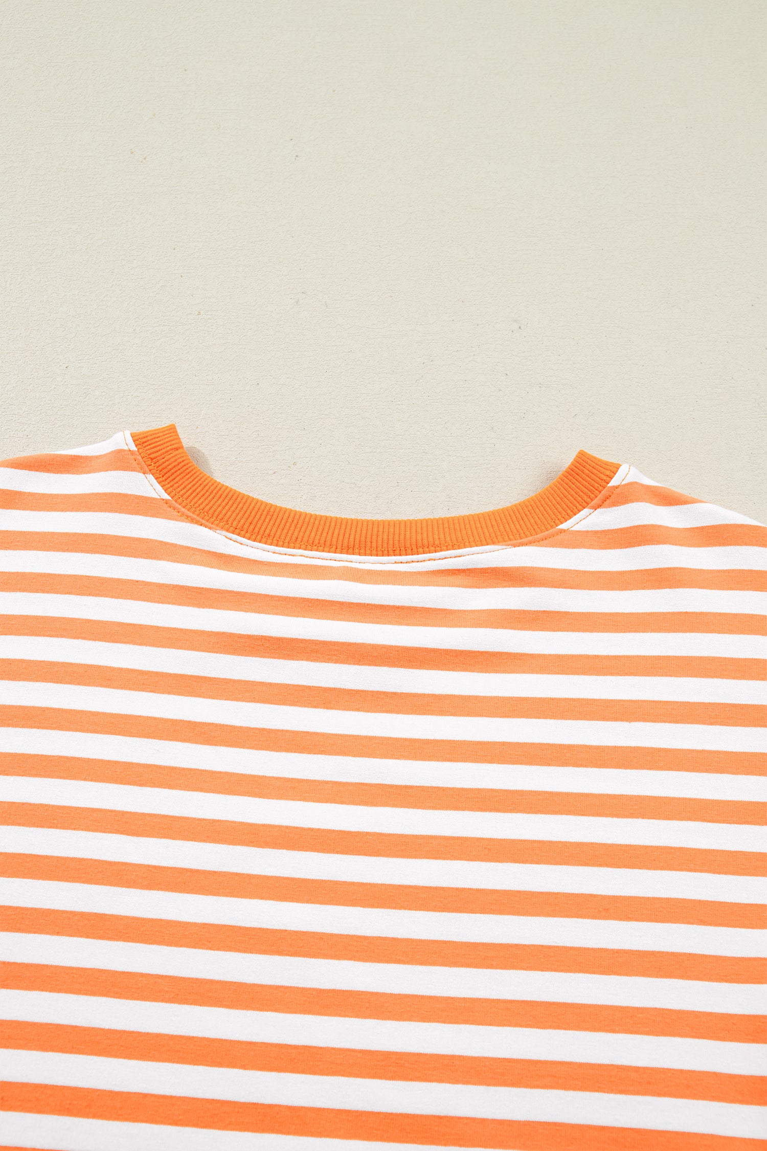 Orange Stripe 3/4 Sleeve Exposed Seam Patchwork Pullover Top-Tops/Tops & Tees-[Adult]-[Female]-2022 Online Blue Zone Planet