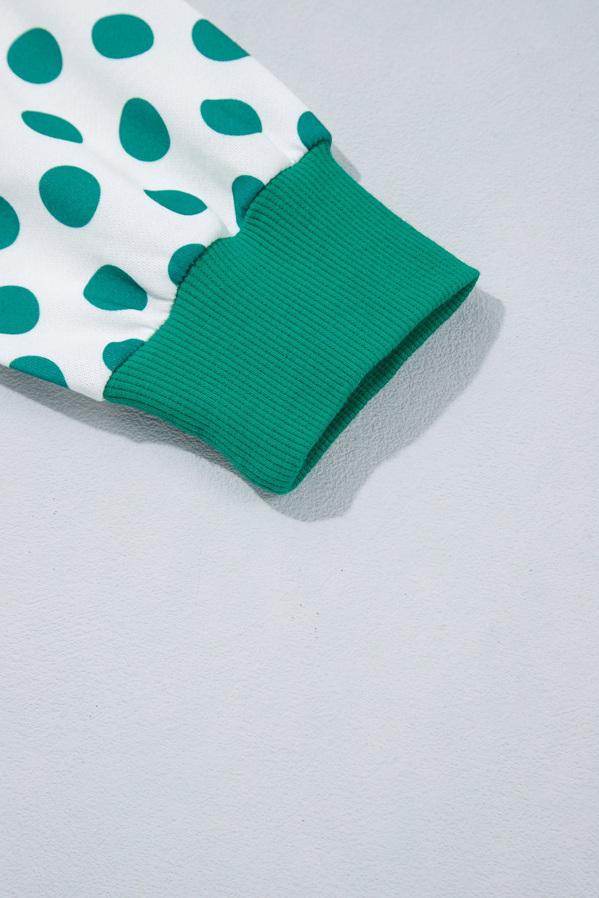Green Polka Dot Patchwork Sleeve Crew Neck Loose Pullover Sweatshirt-Tops/Sweatshirts & Hoodies-[Adult]-[Female]-2022 Online Blue Zone Planet
