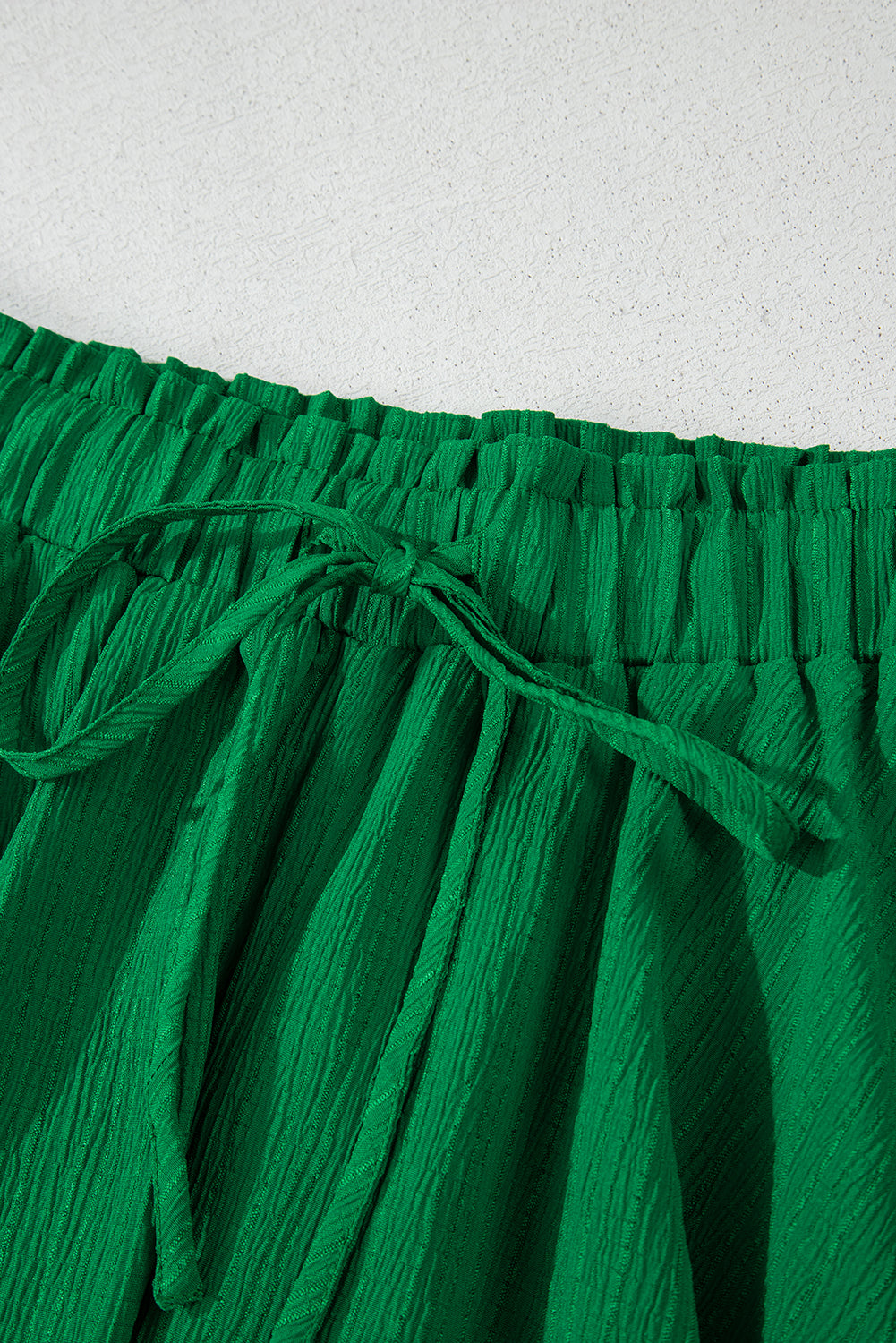 Dark Green Textured Frilled Lace-up High Waist Ruffle Wide Leg Shorts-Bottoms/Casual Shorts-[Adult]-[Female]-2022 Online Blue Zone Planet
