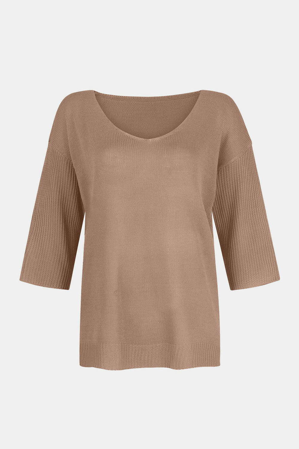 V-Neck Three-Quarter Sleeve Knit Top-TOPS / DRESSES-[Adult]-[Female]-2022 Online Blue Zone Planet