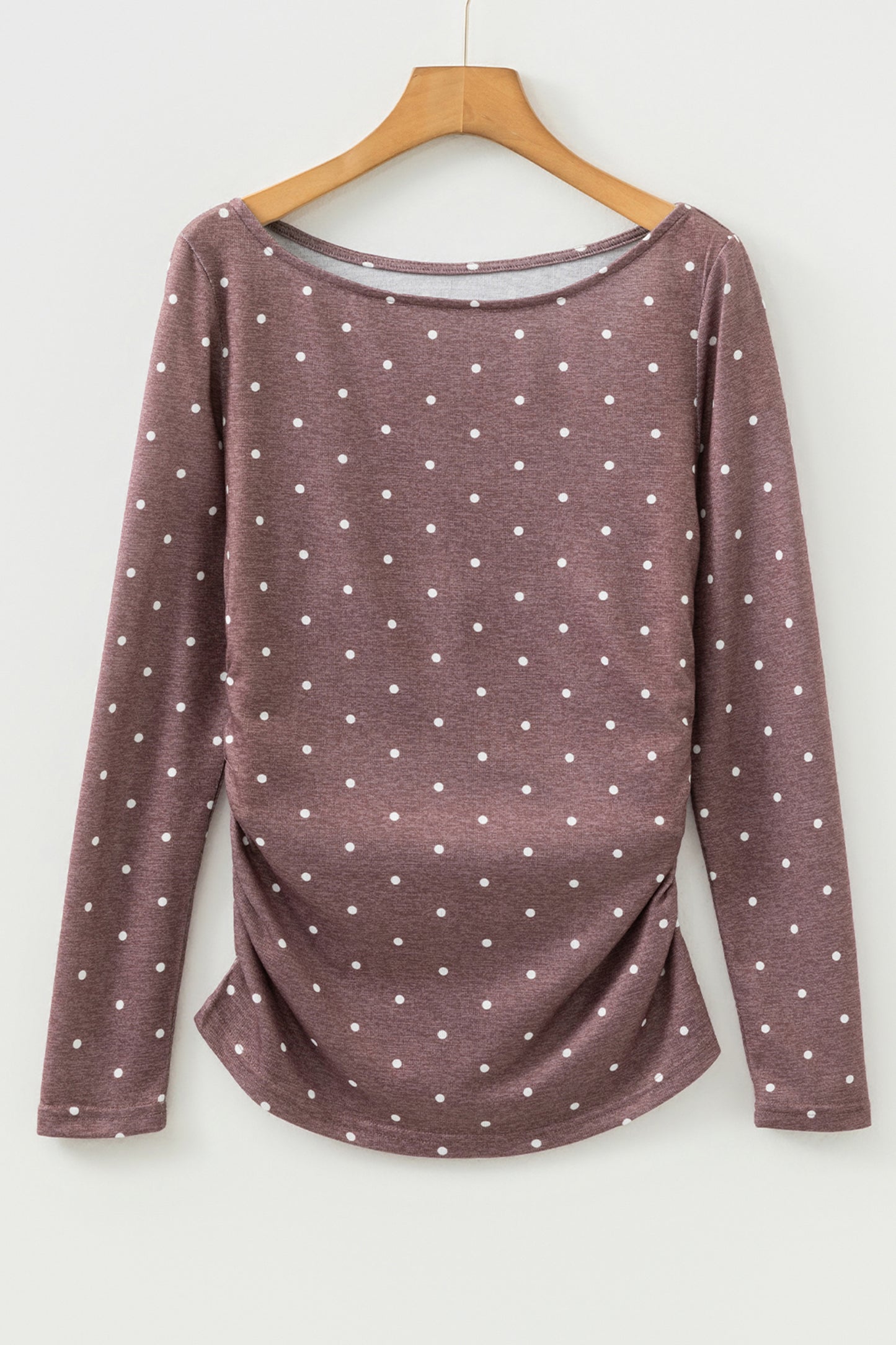 Dark Brown Polka Dot Boat Neck Knit Long Sleeve T Shirt-Tops/Long Sleeve Tops-[Adult]-[Female]-2022 Online Blue Zone Planet