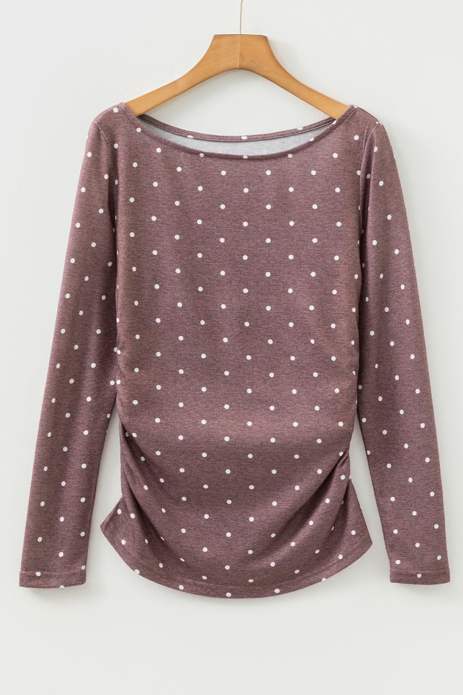 Dark Brown Polka Dot Boat Neck Knit Long Sleeve T Shirt-Tops/Long Sleeve Tops-[Adult]-[Female]-2022 Online Blue Zone Planet
