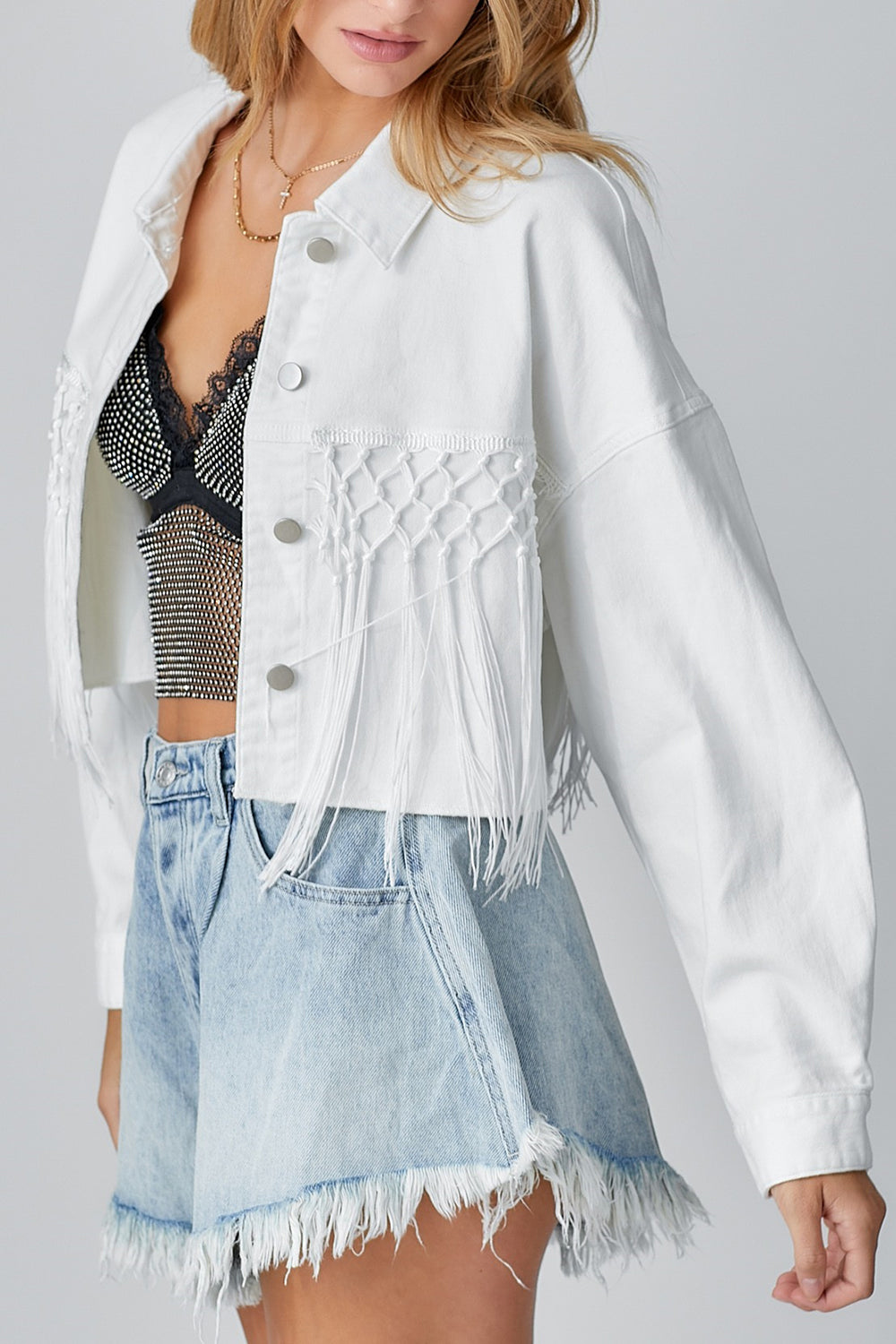 Tassel Sequin Letter Long Sleeve Denim Jacket-TOPS / DRESSES-[Adult]-[Female]-2022 Online Blue Zone Planet