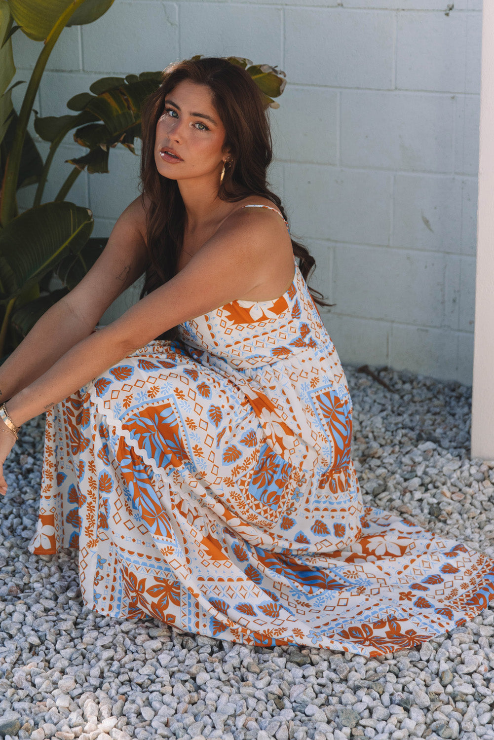 Orange Multi Printed Ricrac Trim Spaghetti Straps Maxi Dress-TOPS / DRESSES-[Adult]-[Female]-2022 Online Blue Zone Planet