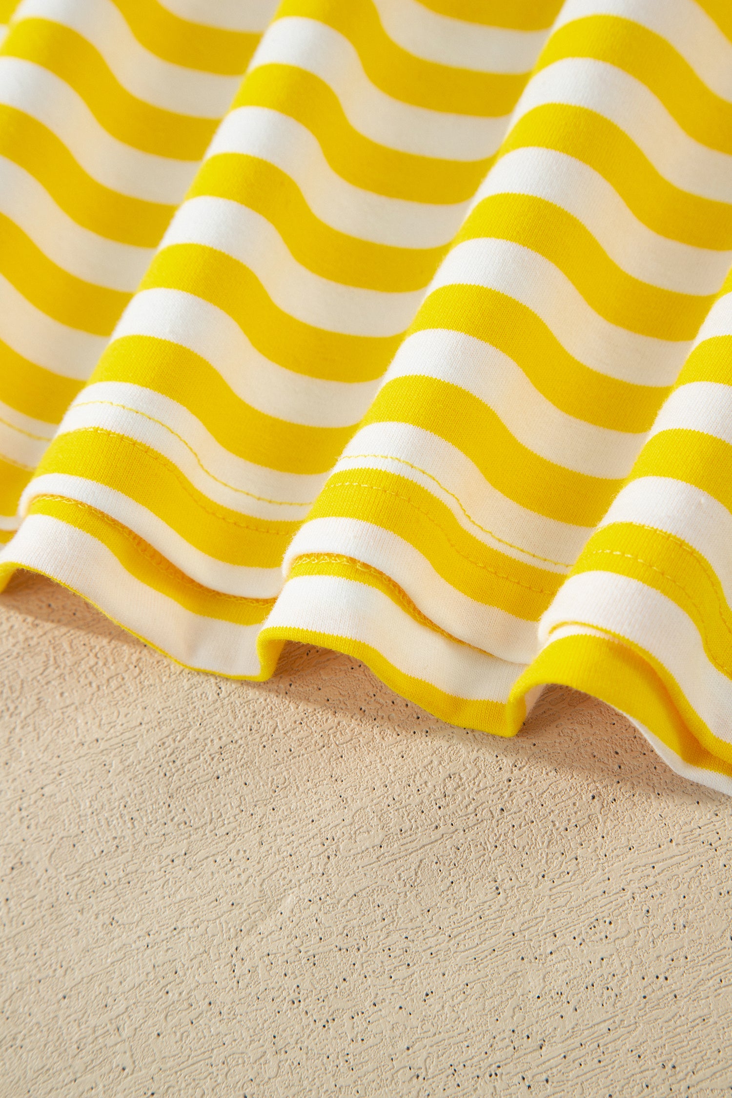 Yellow Stripe Contrast Neck Loose Tee and Drawstring Shorts Set-Two Piece Sets/Short Sets-[Adult]-[Female]-2022 Online Blue Zone Planet