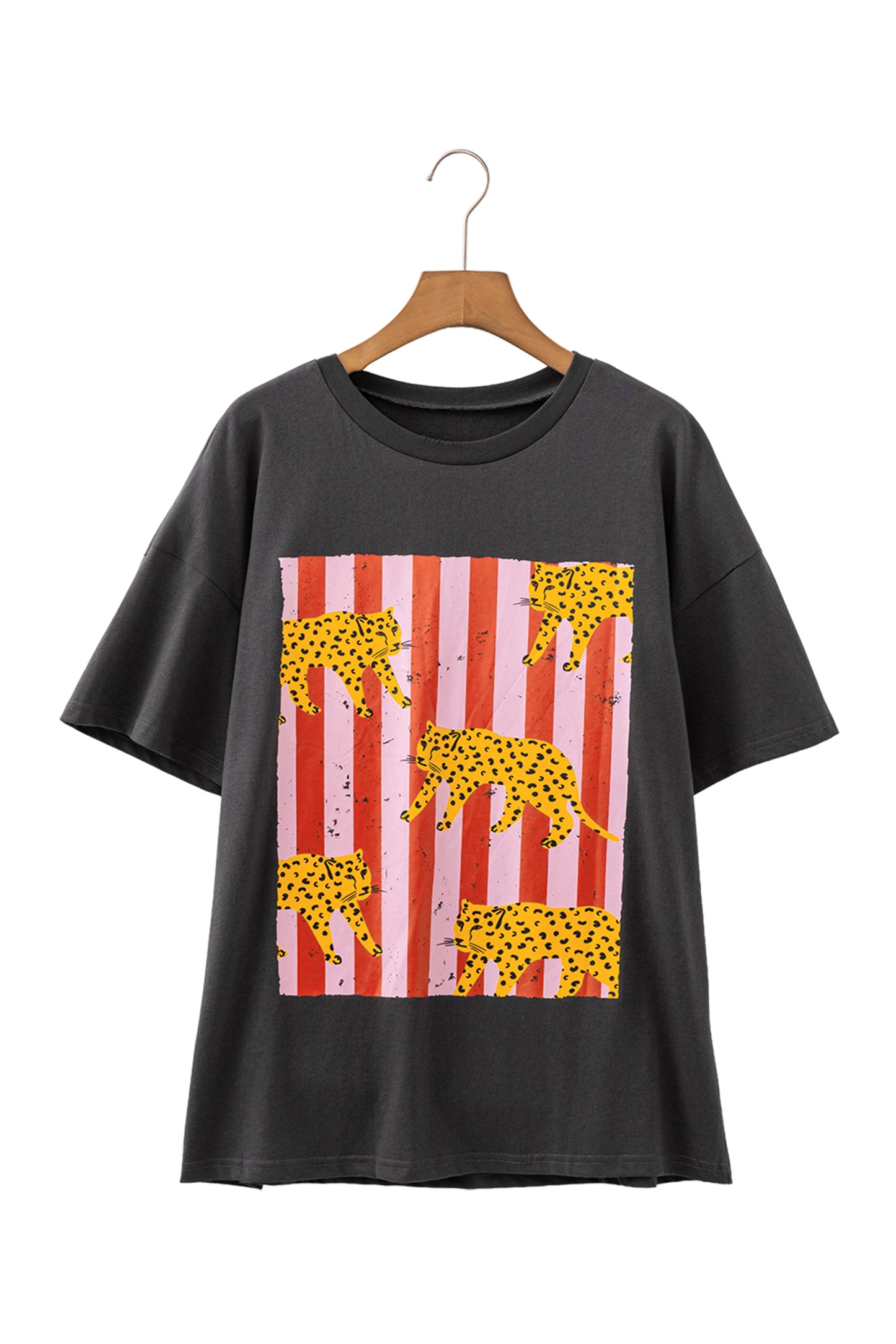 White Cheetah Striped Print Retro Fashion Graphic Tee-Tops/Tops & Tees-[Adult]-[Female]-2022 Online Blue Zone Planet