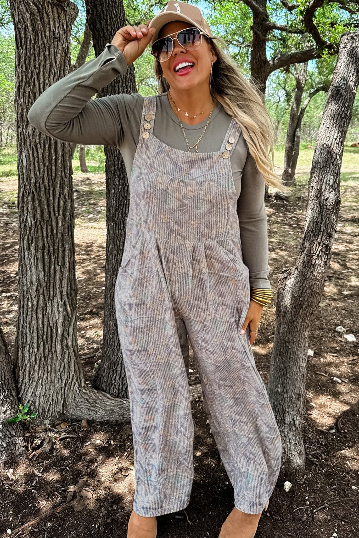 Brown Camouflage Twist Ribbed Sleeveless Full-Length Casual Jumpsuit-Bottoms/Jumpsuits & Rompers-[Adult]-[Female]-2022 Online Blue Zone Planet