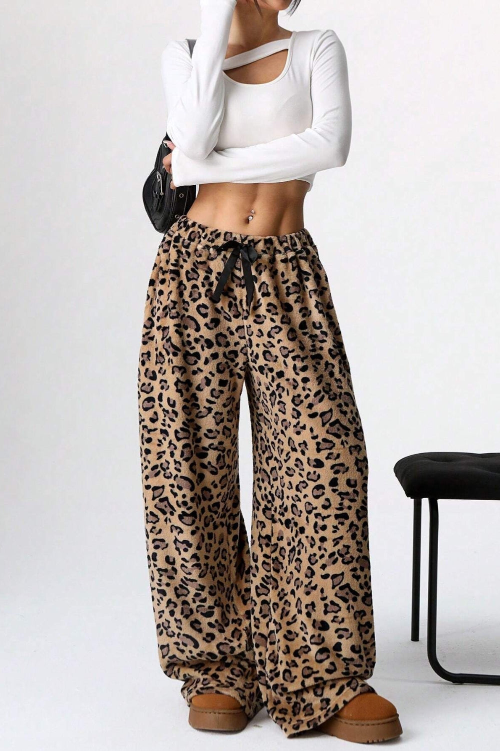 Leopard Wide Leg Pants-BOTTOMS-[Adult]-[Female]-2022 Online Blue Zone Planet