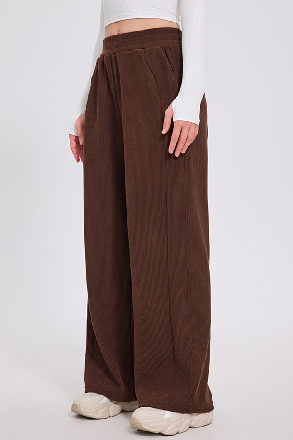 Basic Bae Elastic Waist Wide Leg Pants-BOTTOM SIZES SMALL MEDIUM LARGE-[Adult]-[Female]-2022 Online Blue Zone Planet