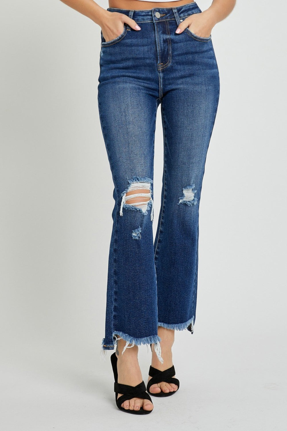 RISEN High Rise Distressed Crop Flare Jeans-TOPS / DRESSES-[Adult]-[Female]-2022 Online Blue Zone Planet