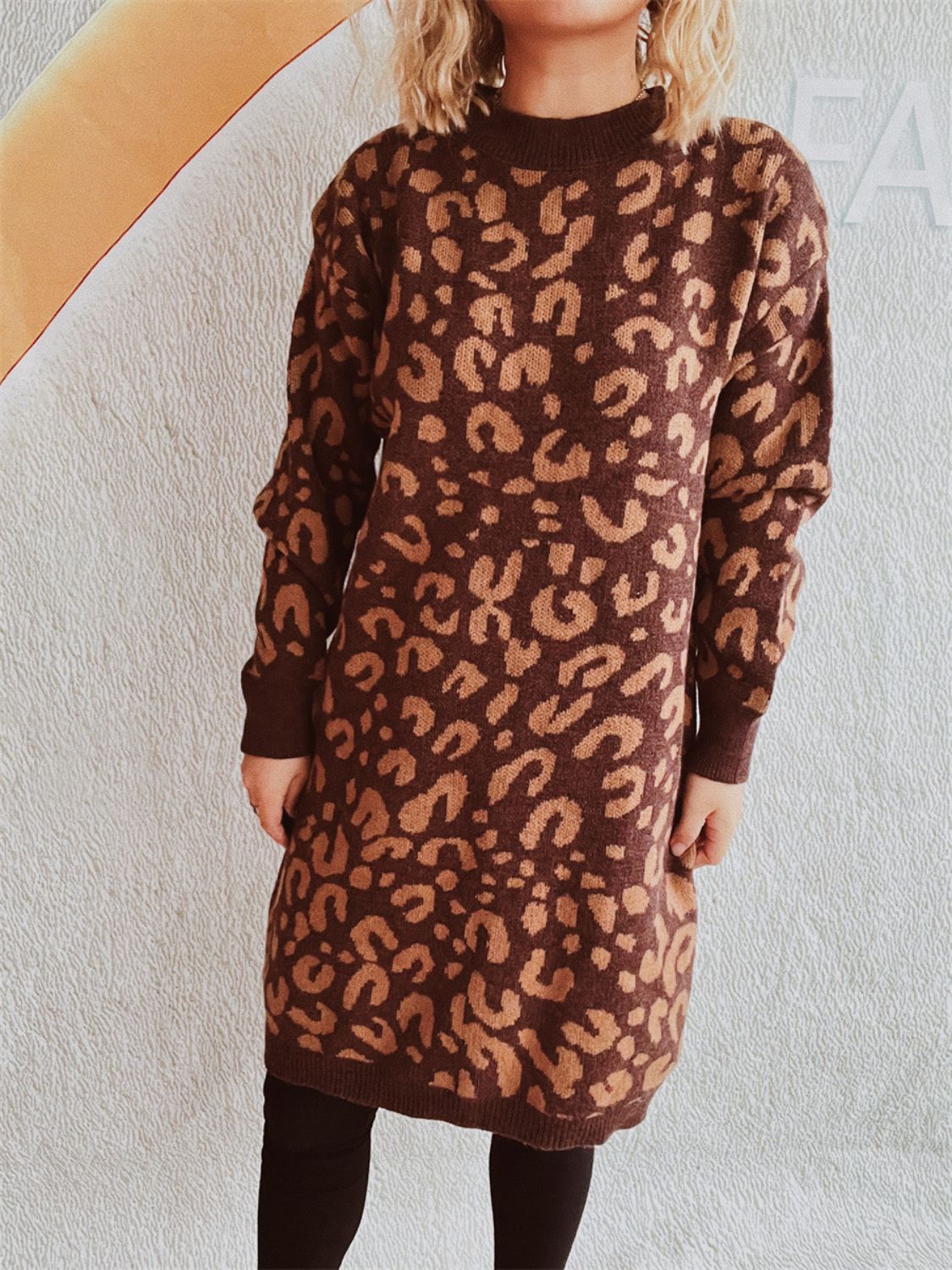 Leopard Round Neck Long Sleeve Sweater-TOPS / DRESSES-[Adult]-[Female]-2022 Online Blue Zone Planet