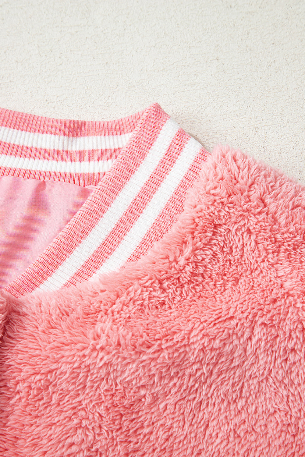 Gossamer Pink Varsity Striped Banding Patchwork Winter Plush Vest-TOPS / DRESSES-[Adult]-[Female]-2022 Online Blue Zone Planet