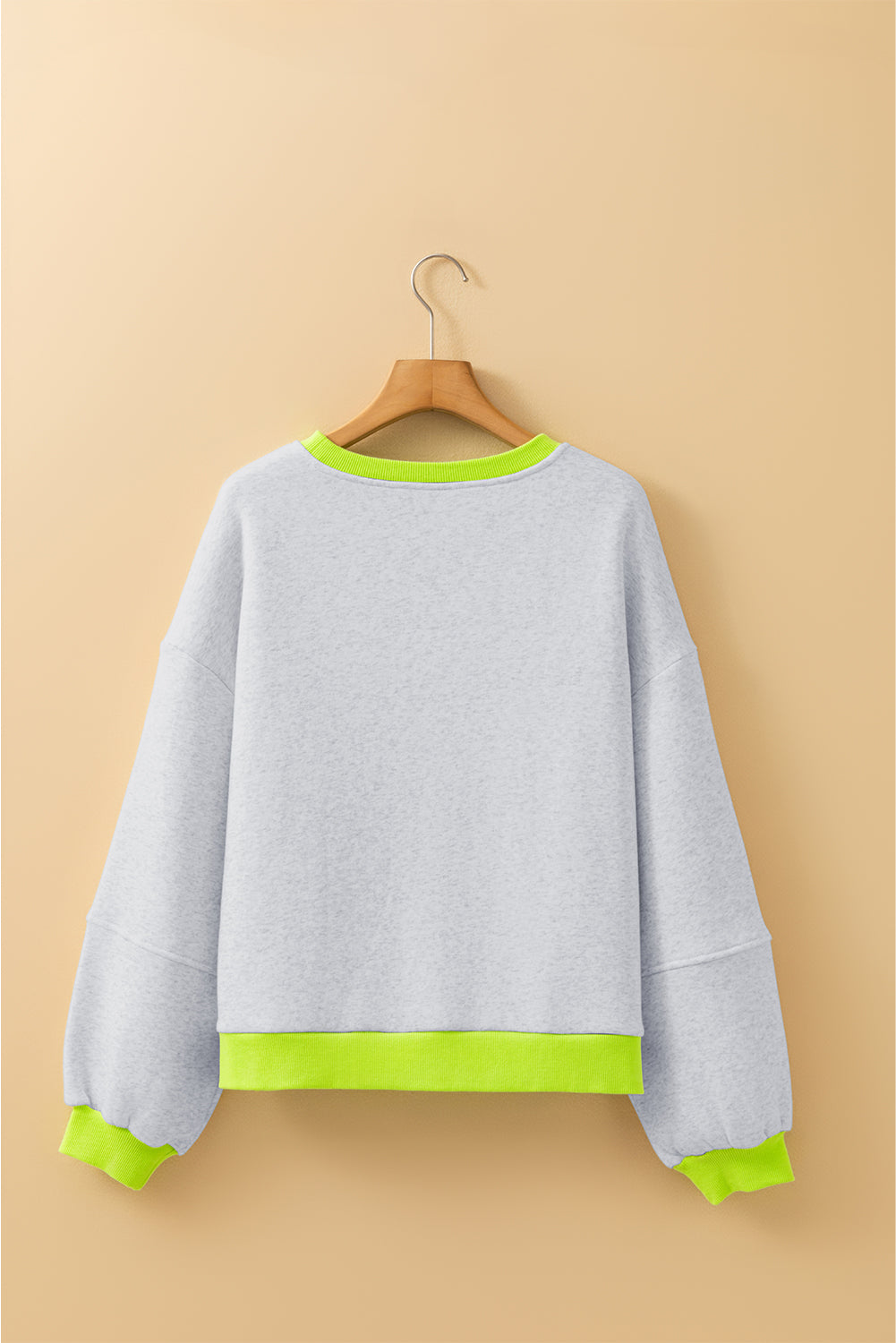 Light Grey Contrast Color Banding Patchwork Puff Sleeve Loose Sweatshirt-Tops/Sweatshirts & Hoodies-[Adult]-[Female]-2022 Online Blue Zone Planet