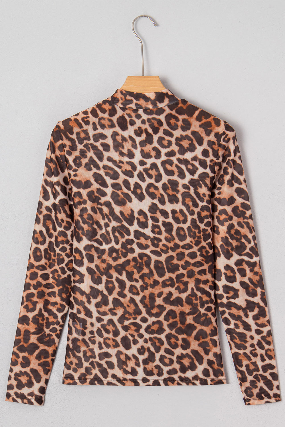 Brown Leopard Mock Neck Long Sleeve Mesh Top-Tops/Long Sleeve Tops-[Adult]-[Female]-2022 Online Blue Zone Planet