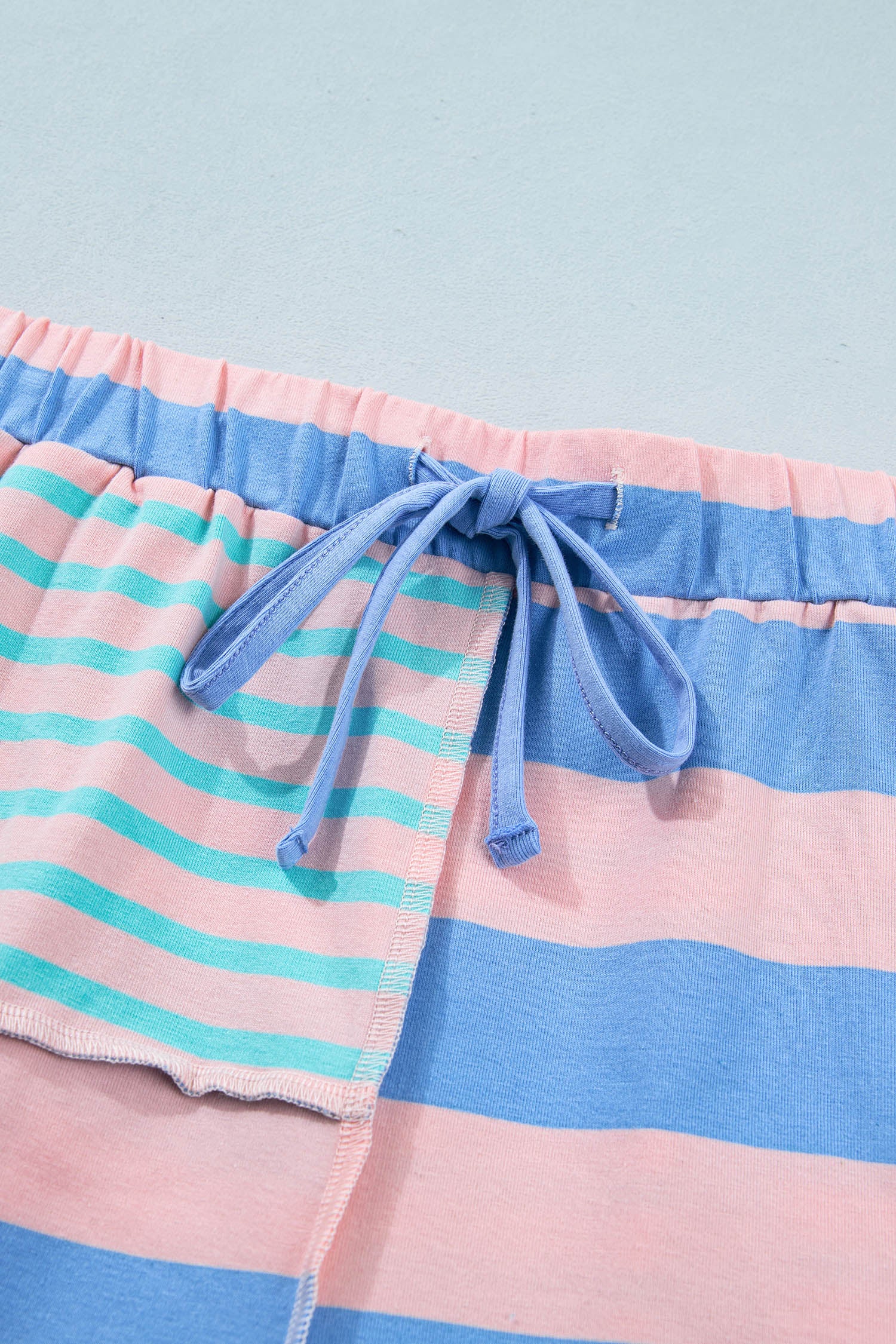 Pink Stripe Exposed Seam Mixed Patchwork Loose Short Set-Two Piece Sets/Short Sets-[Adult]-[Female]-2022 Online Blue Zone Planet