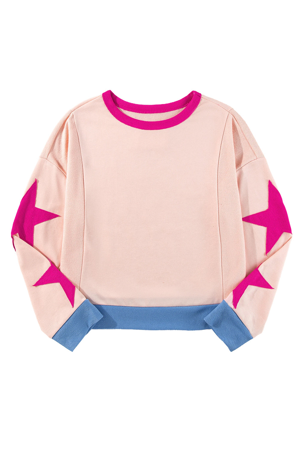 Parchment Star Patchwork Exposed Seam Oversized Sweatshirt-Sweatshirts & Hoodies-[Adult]-[Female]-2022 Online Blue Zone Planet
