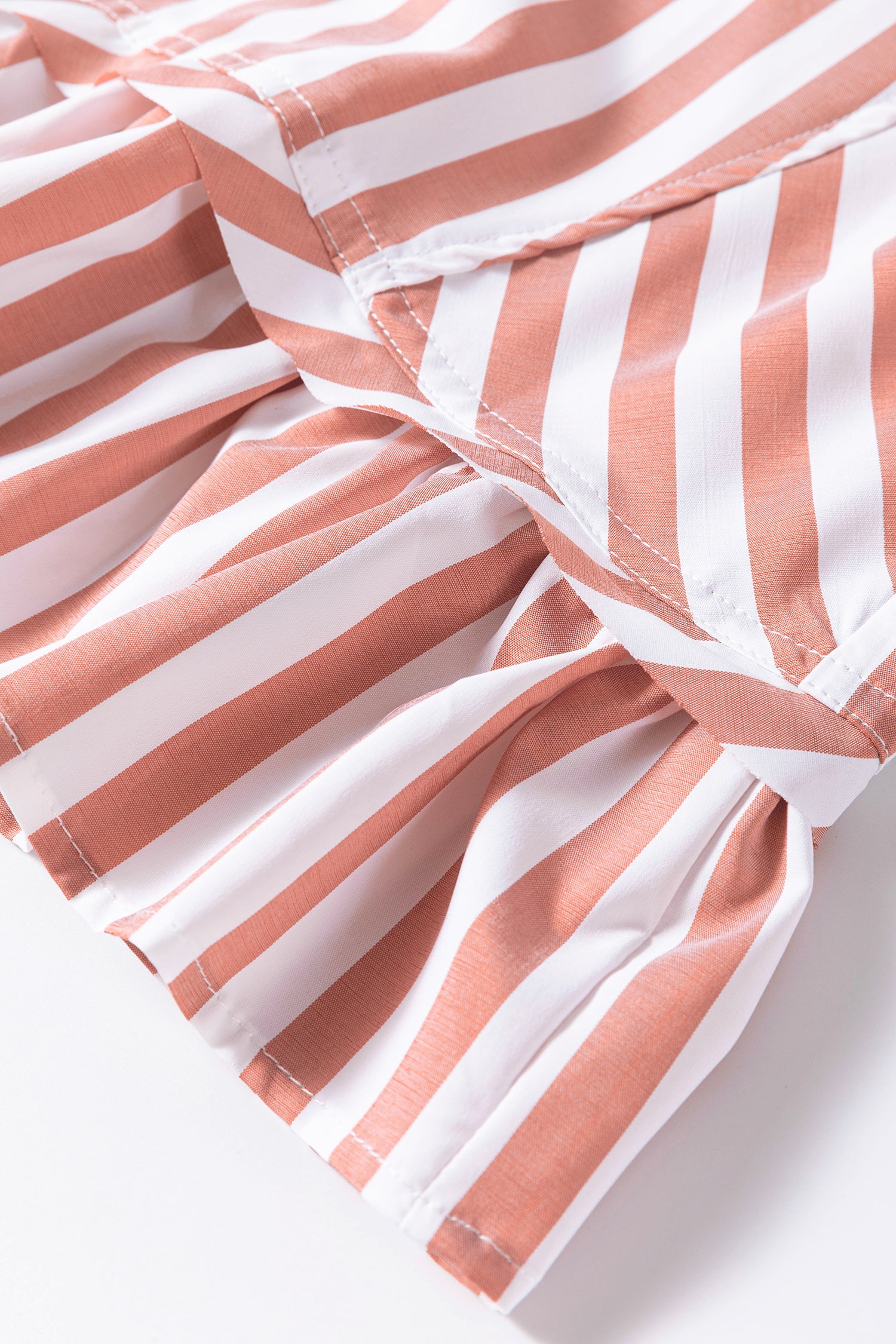 Khaki Stripe Button Front Ruffle Hem Bracelet Sleeve Shirt-Bracelet-[Adult]-[Female]-2022 Online Blue Zone Planet