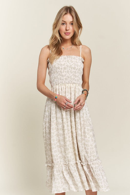 ADORA Smocked Floral Ruffled Hem Cami Dress-TOPS / DRESSES-[Adult]-[Female]-2022 Online Blue Zone Planet