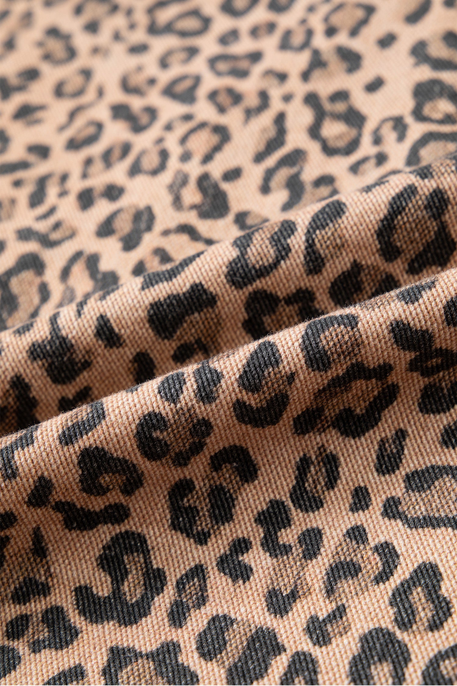 Khaki Leopard Print Collar Long Sleeve Patch Pocket Shift Denim Jacket-Outerwear/Denim jackets-[Adult]-[Female]-2022 Online Blue Zone Planet
