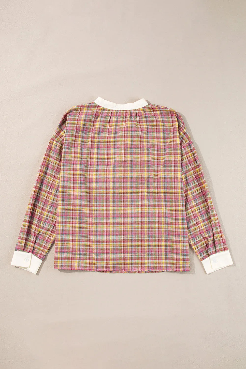 Blue Zone Planet | Plaid Half Button Long Sleeve Blouse-TOPS / DRESSES-[Adult]-[Female]-2022 Online Blue Zone Planet