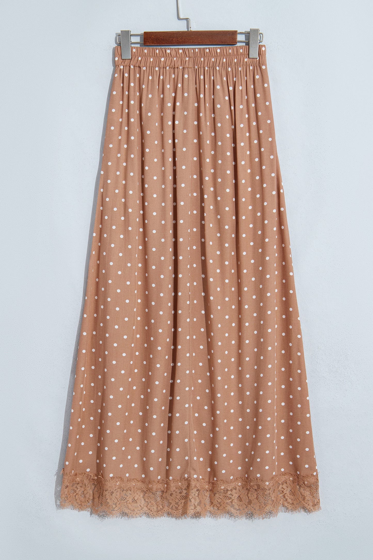 Brown Polka Dot Lace Hem Elegant Long Shift Skirt-Bottoms/Skirts & Petticoat-[Adult]-[Female]-2022 Online Blue Zone Planet