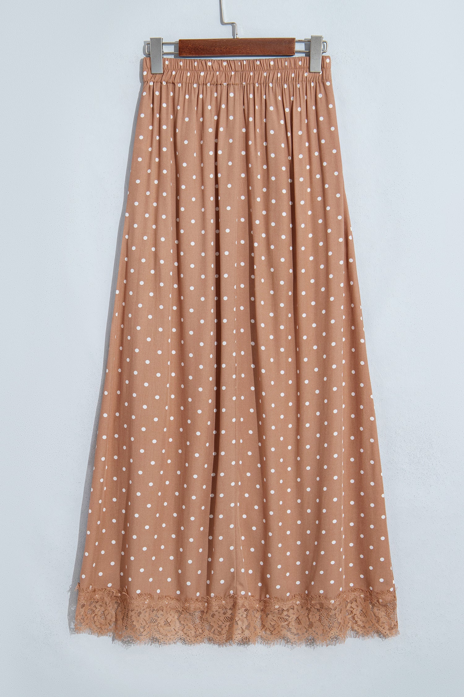 Brown Polka Dot Lace Hem Elegant Long Shift Skirt-Bottoms/Skirts & Petticoat-[Adult]-[Female]-2022 Online Blue Zone Planet