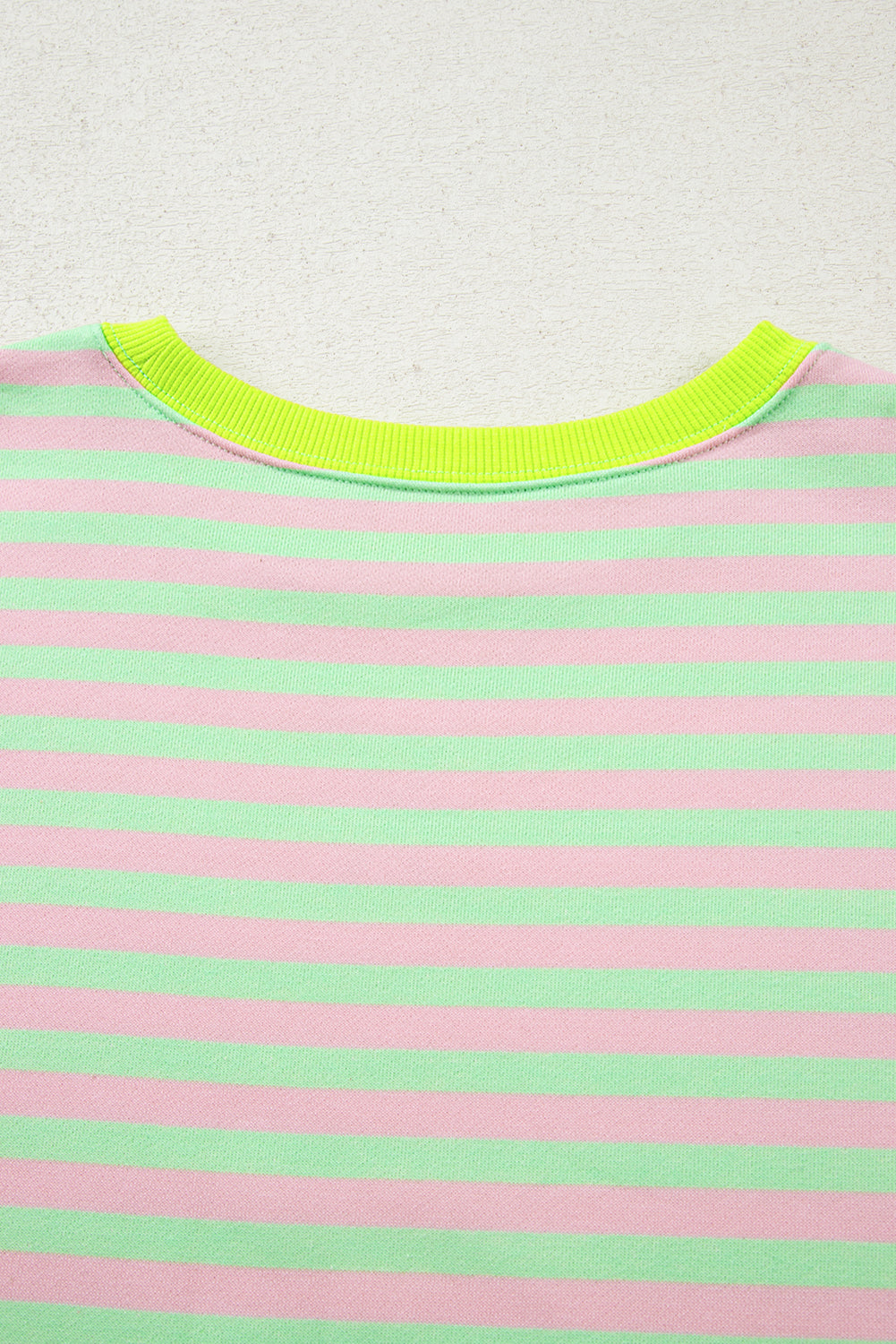 Green Stripe Contrast Ribbed Trim Crossed Stitch Drop Shoulder Sweatshirt-Tops/Sweatshirts & Hoodies-[Adult]-[Female]-2022 Online Blue Zone Planet