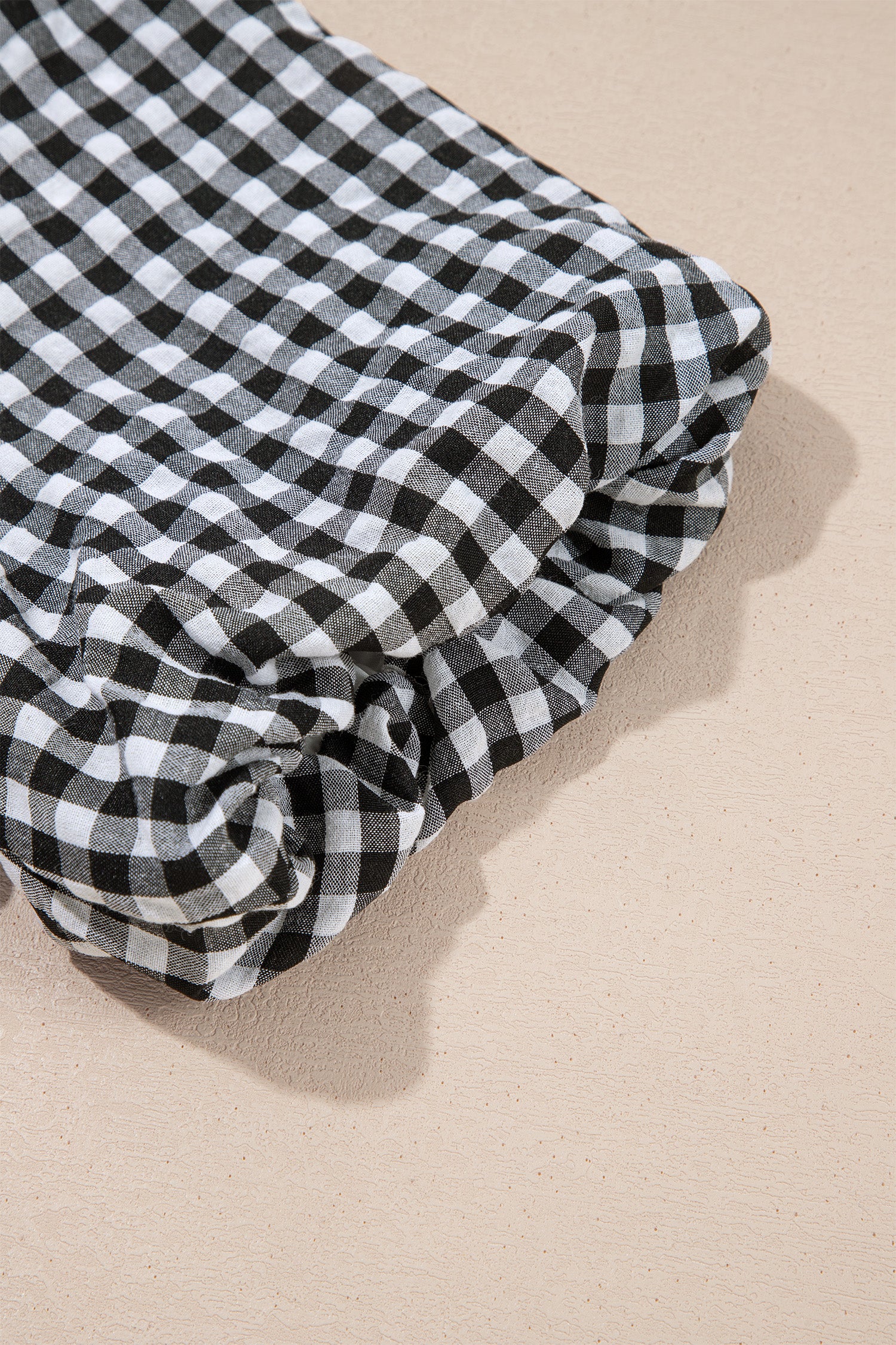 Black Plaid Short Puff Sleeve Frilled Neck Blouse-Tops/Blouses & Shirts-[Adult]-[Female]-2022 Online Blue Zone Planet