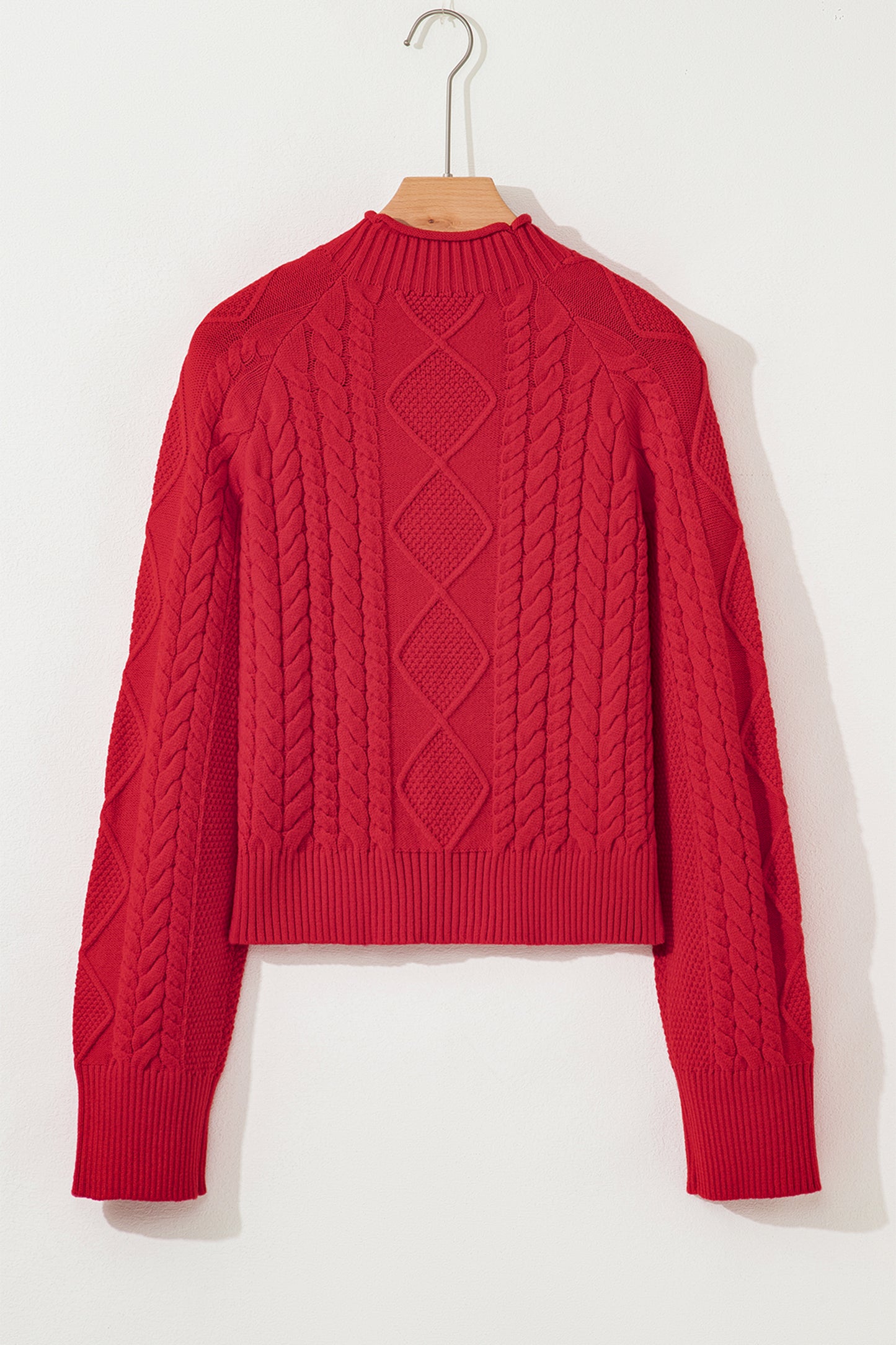 Fiery Red Cable Knit Baggy Sweater-TOPS / DRESSES-[Adult]-[Female]-2022 Online Blue Zone Planet