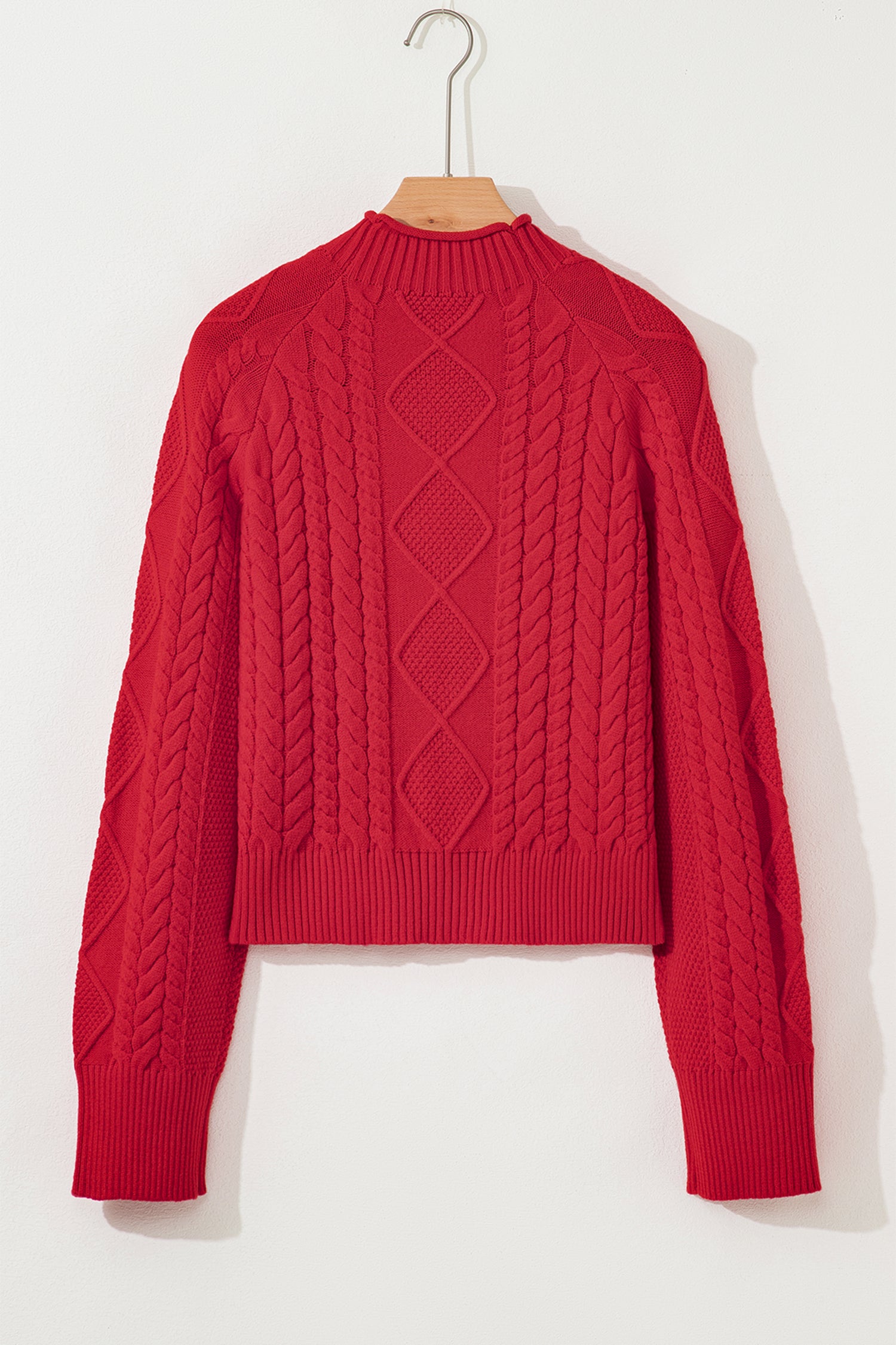 Fiery Red Cable Knit Baggy Sweater-TOPS / DRESSES-[Adult]-[Female]-2022 Online Blue Zone Planet