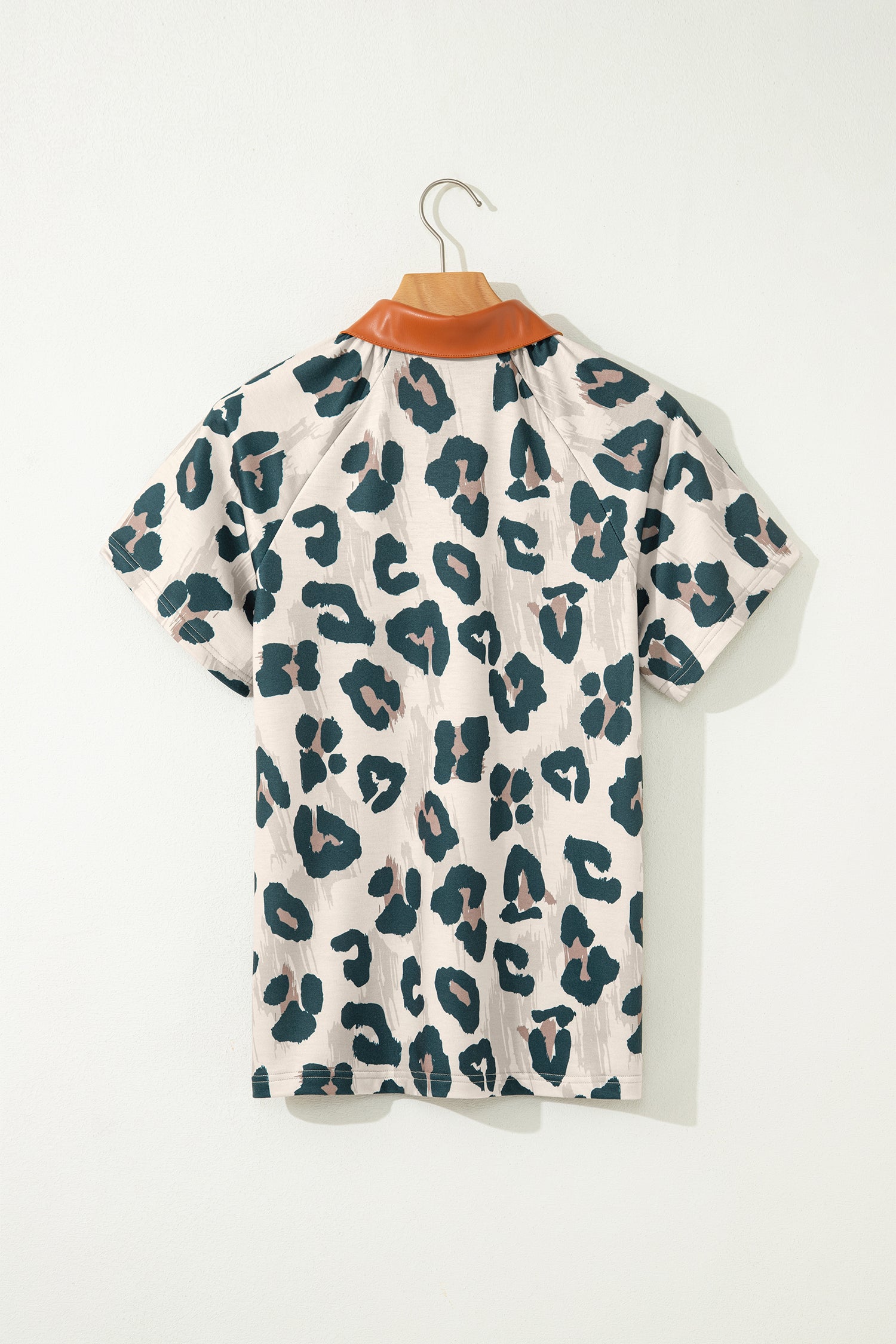 Casual Unique Leopard Print Button Contrast Collared Short Sleeve Blouse-Tops/Blouses & Shirts-[Adult]-[Female]-2022 Online Blue Zone Planet
