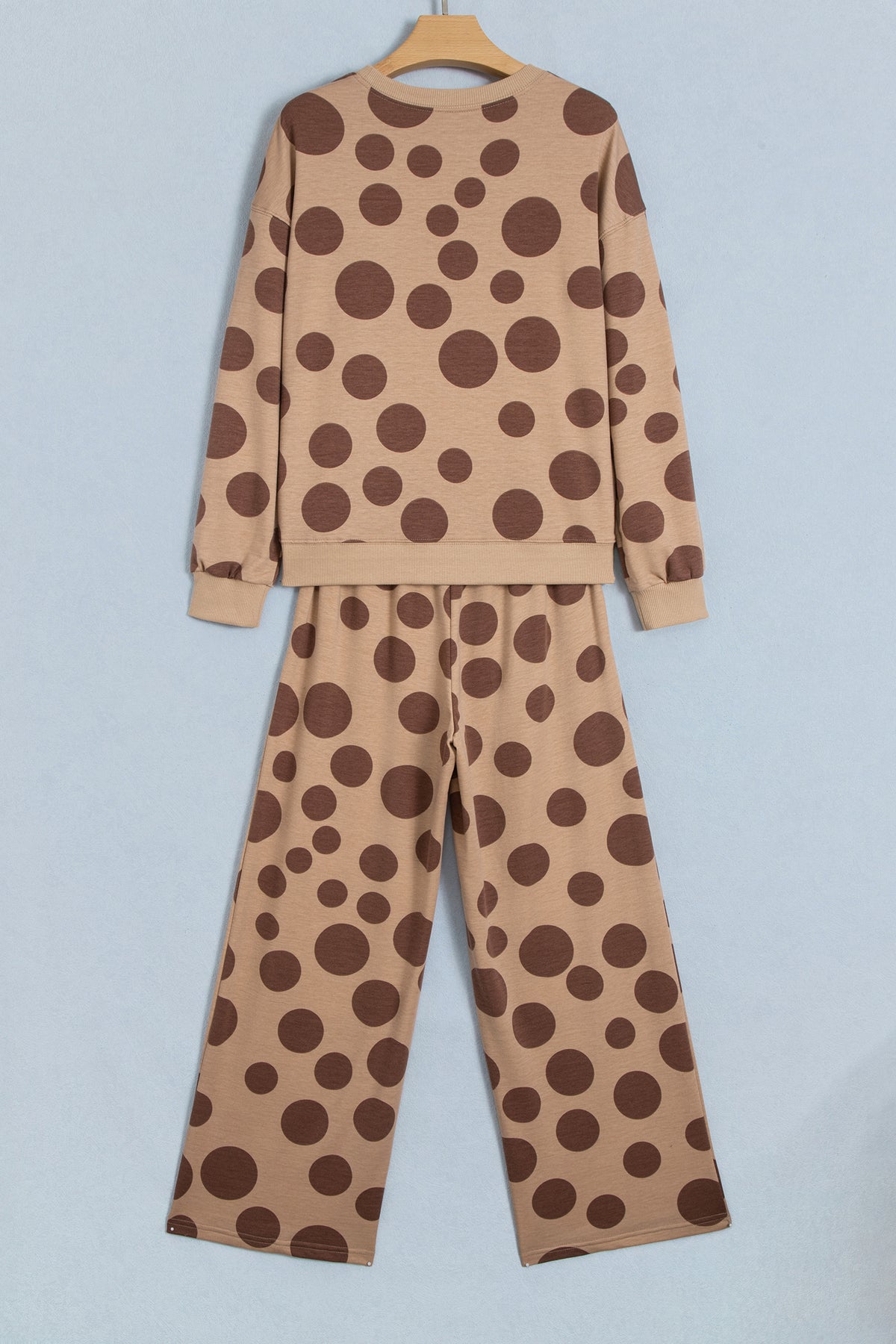 Khaki Polka Dot Long Sleeve Top Drawstring Relaxed Pants Set-Two Piece Sets/Pant Sets-[Adult]-[Female]-2022 Online Blue Zone Planet