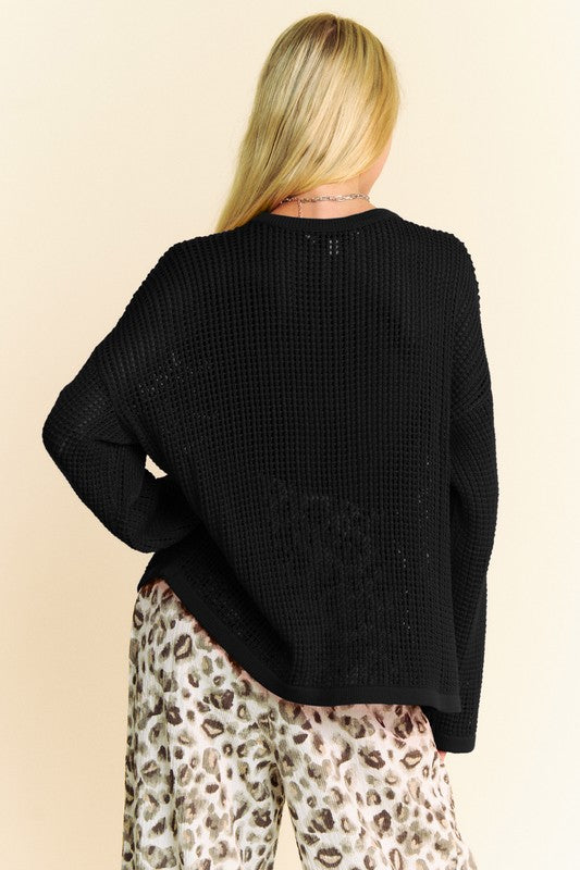 Davi & Dani Star Front Crochet Drop Shoulder Knit Top-TOPS / DRESSES-[Adult]-[Female]-2022 Online Blue Zone Planet