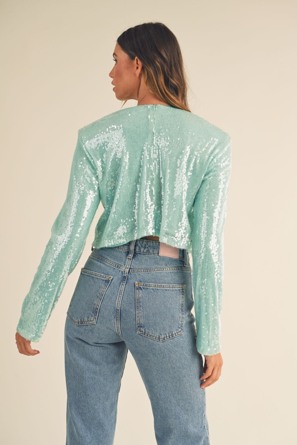 MABLE Shoulder Padded Sequin Crop Top-TOPS / DRESSES-[Adult]-[Female]-2022 Online Blue Zone Planet