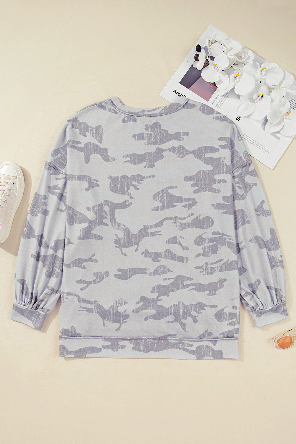 Multicolour Camouflage Print Round Neck Plus Size Sweatshirt-Plus Size/Plus Size Sweatshirts & Hoodies-[Adult]-[Female]-2022 Online Blue Zone Planet