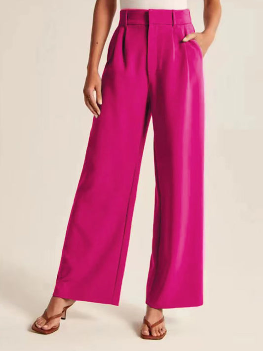 High Waist Wide Leg Pants-BOTTOMS SIZES SMALL MEDIUM LARGE-[Adult]-[Female]-Deep Rose-S-2022 Online Blue Zone Planet