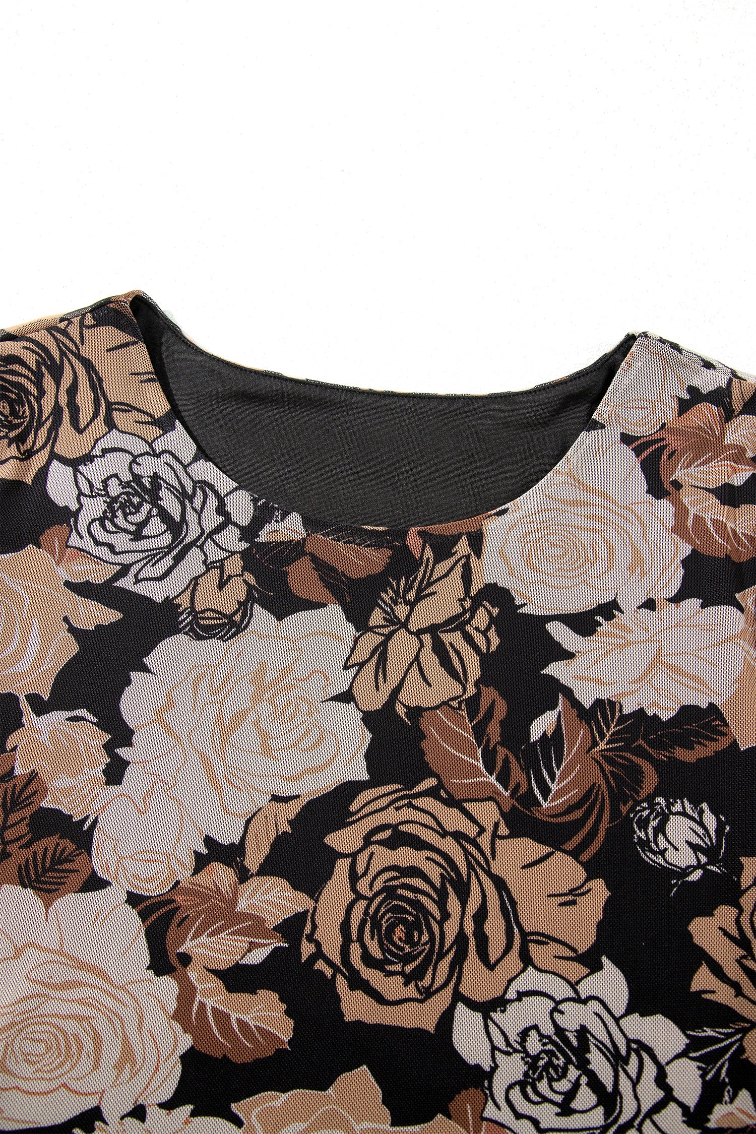 Black Floral Long Sleeve Asymmetric Ruffle Split Hem Mesh Dress-TOPS / DRESSES-[Adult]-[Female]-2022 Online Blue Zone Planet