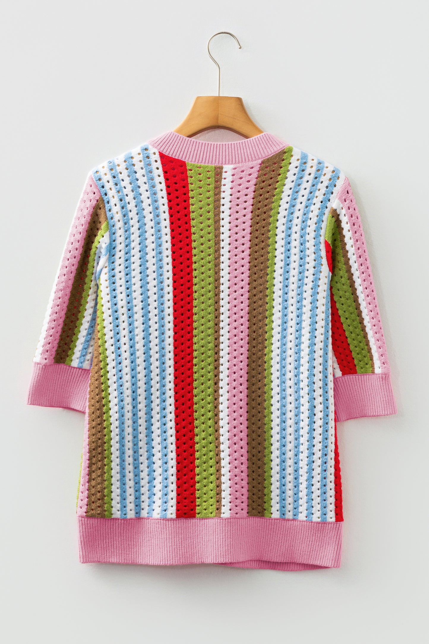 Multicolour Striped Pointelle Knit Short Sleeve Sweater-TOPS / DRESSES-[Adult]-[Female]-2022 Online Blue Zone Planet