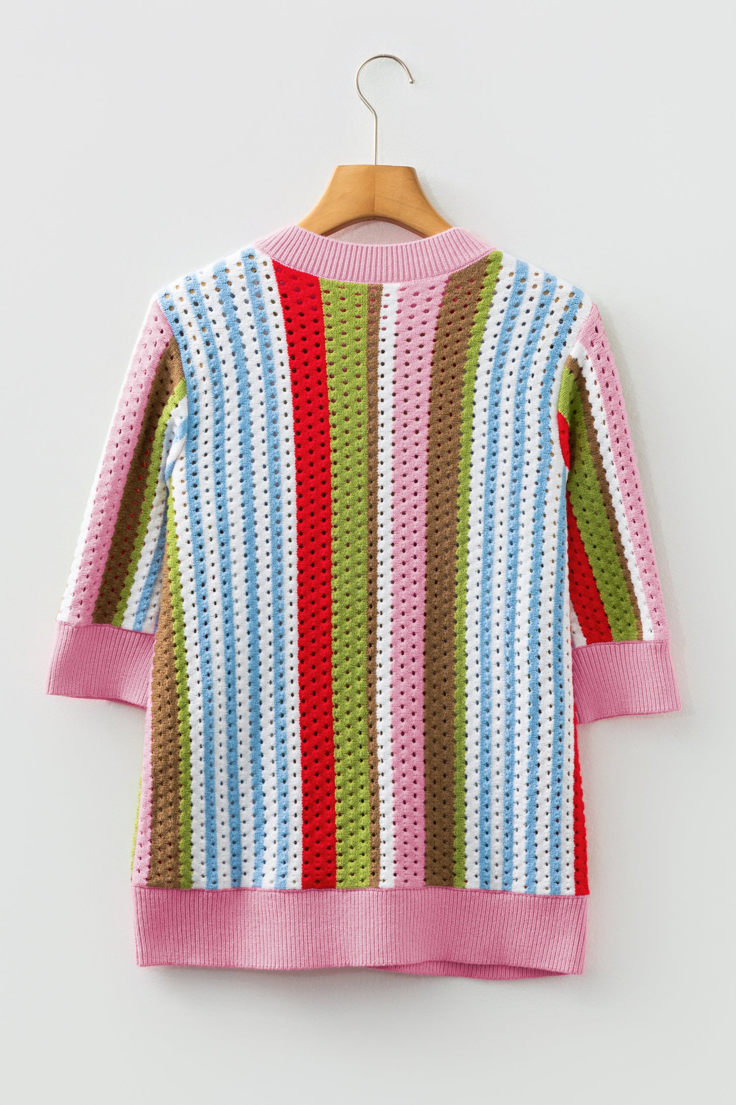 Multicolour Striped Pointelle Knit Short Sleeve Sweater-TOPS / DRESSES-[Adult]-[Female]-2022 Online Blue Zone Planet