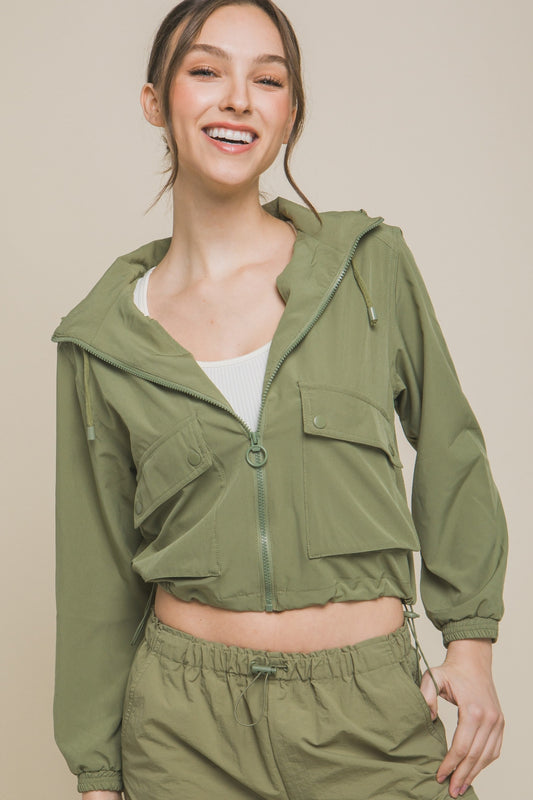 Love Tree Drawstring Hem Hooded Zip-Up Jacket-TOPS / DRESSES-[Adult]-[Female]-Lt.Olive-S-2022 Online Blue Zone Planet