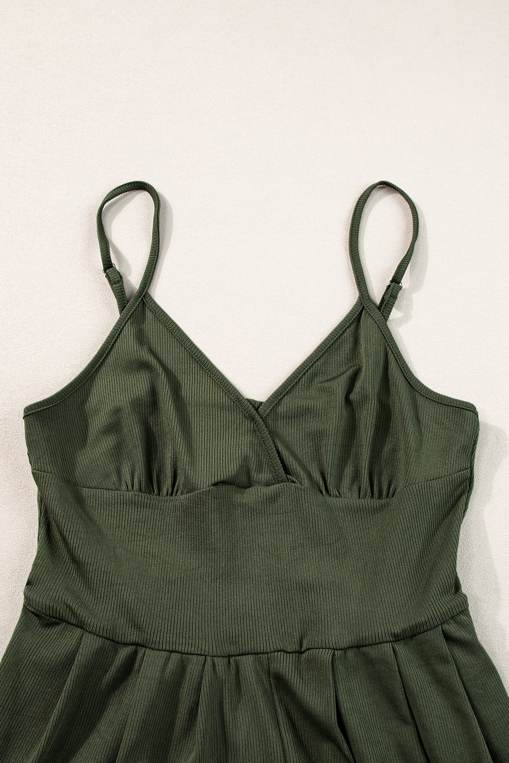 Moss Green Spaghetti Straps Cinched Waist Ribbed Romper-Bottoms/Jumpsuits & Rompers-[Adult]-[Female]-2022 Online Blue Zone Planet